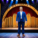 **

"A professional stage actor, fully clothed in appropriate attire, performing a song on a brightly lit musical theatre stage. He has perfect anatomy, correct proportions, and a natural pose. The background shows a detailed theatre set. Safe for work, appropriate content, professional, modest, family-friendly."

**