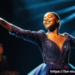 뮤지컬 배우 개인 브랜드 구축법 - **Prompt 1: The Illuminated Performer**
    "A vibrant, high-energy image of a musical theater perfo...