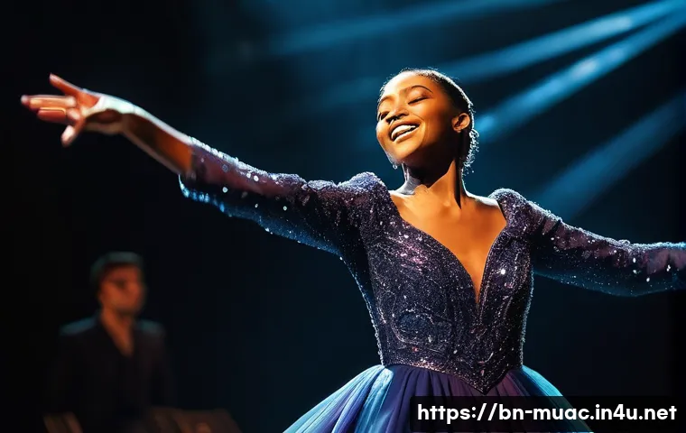 뮤지컬 배우 개인 브랜드 구축법 - **Prompt 1: The Illuminated Performer**
    "A vibrant, high-energy image of a musical theater perfo...