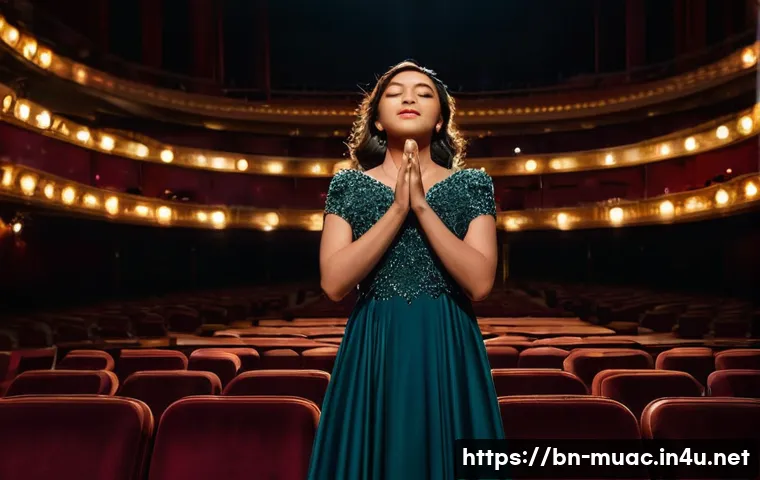 뮤지컬 배우를 위한 동기 부여 이야기 - **Prompt:** A young female singer, late 20s, stands center stage in a grand theatre, illuminated by ...