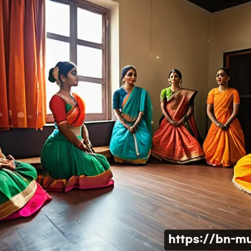 뮤지컬 배우의 공연 전 루틴 - A detailed scene of Bengali musical theatre actors warming up backstage before a performance: a dive...