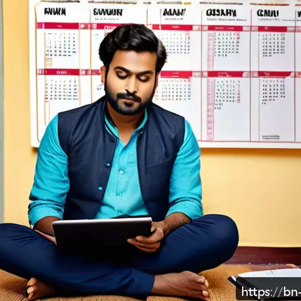 뮤지컬 배우의 스케줄 관리 비법 - A focused Bengali musical actor in his 30s, wearing casual yet neat clothing and reading a neatly or...