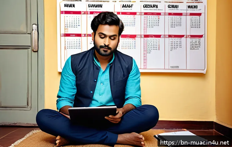 뮤지컬 배우의 스케줄 관리 비법 - A focused Bengali musical actor in his 30s, wearing casual yet neat clothing and reading a neatly or...