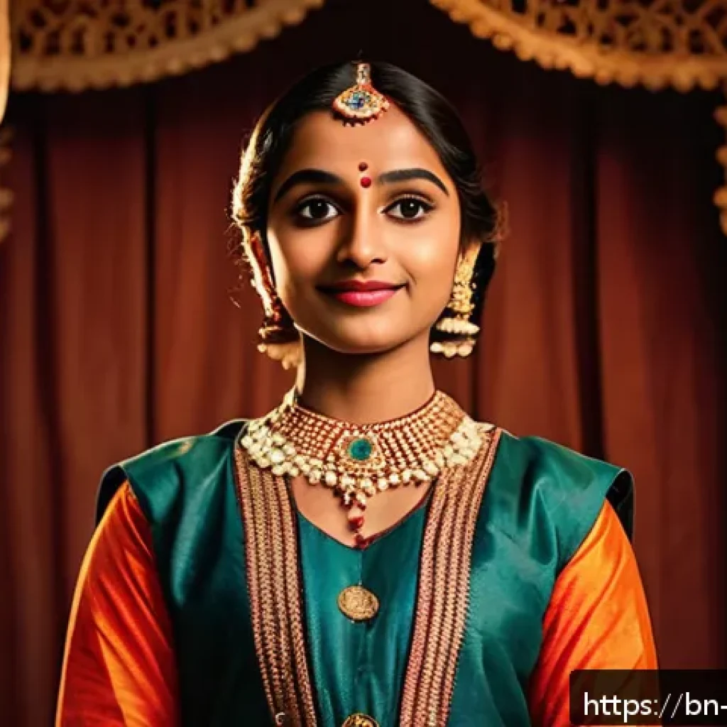 뮤지컬 배우가 들려주는 자기 성장 이야기 - A young Bengali stage performer wearing traditional colorful costume and modest stage makeup, standi...