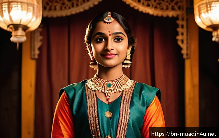 뮤지컬 배우가 들려주는 자기 성장 이야기 - A young Bengali stage performer wearing traditional colorful costume and modest stage makeup, standi...