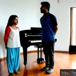 뮤지컬 배우 보컬 트레이닝 가이드 - Photorealistic vocal training session in a contemporary Dhaka rehearsal studio, a Bengali musical th...